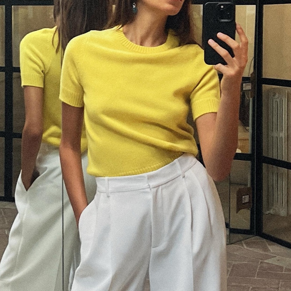 ZARA 100% WOOL BASIC SHORT SLEEVE TOP